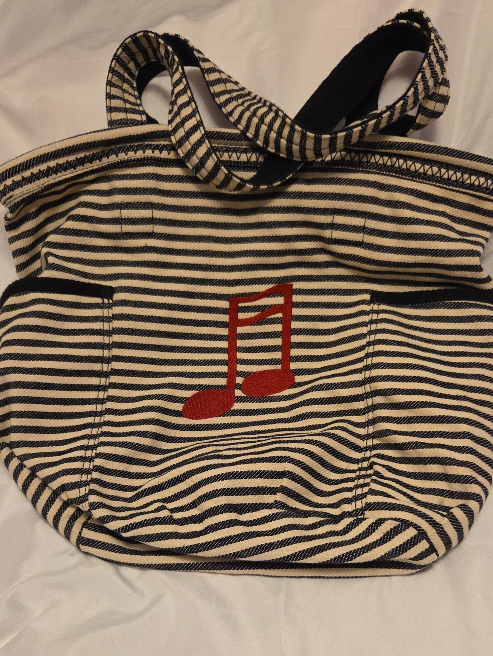 Thirty-One Retro Metro Canvas Tote Bag with Red Music Note Accent